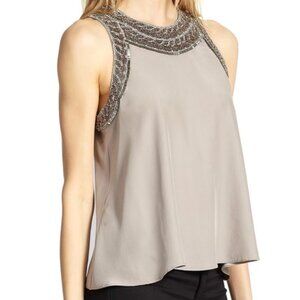 Parker Estee Taupe Beaded Silk Tank Top, S